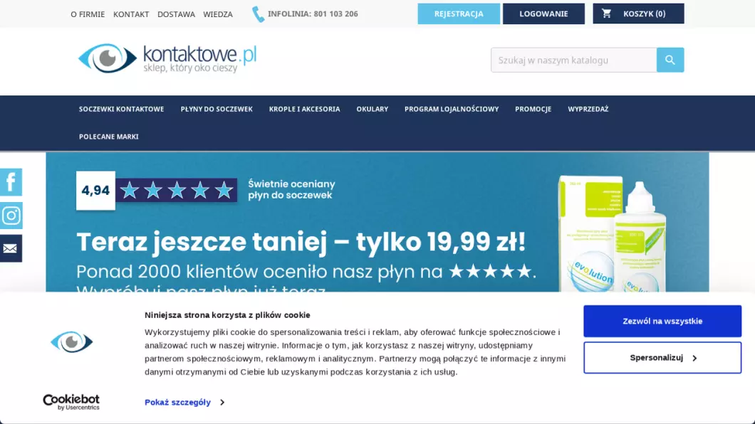 Zrzut ekranu strony internetowej firmy Kontaktowe.pl - soczewki kontaktowe