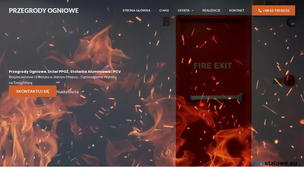 Zrzut ekranu strony internetowej firmy Przegrody Ogniowe