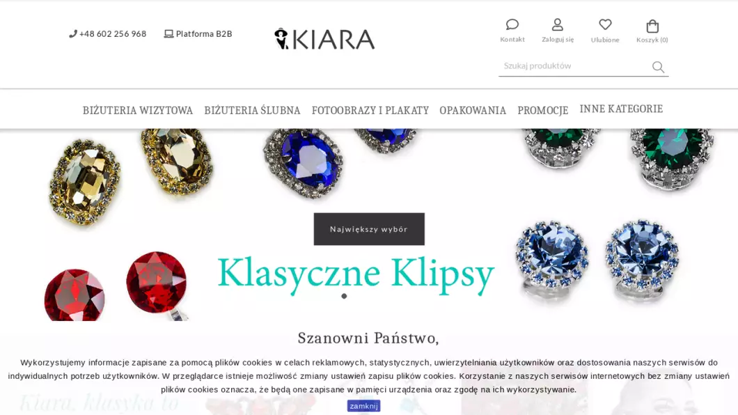 Zrzut ekranu strony internetowej firmy Sztuczna biżuteria - Kiara