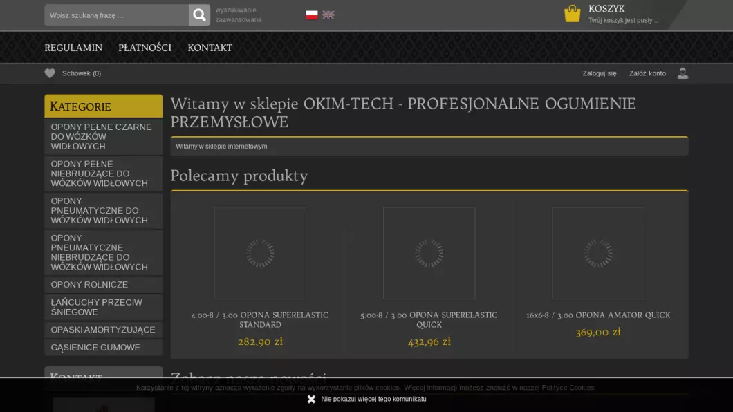 Zrzut ekranu strony internetowej firmy OKIM-TECH Ogumienie przemysłowe