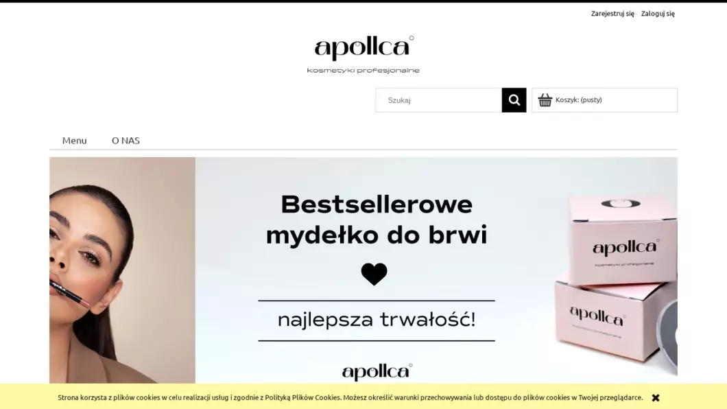 Zrzut ekranu strony internetowej firmy Apollca - kosmetyki profesjonalne