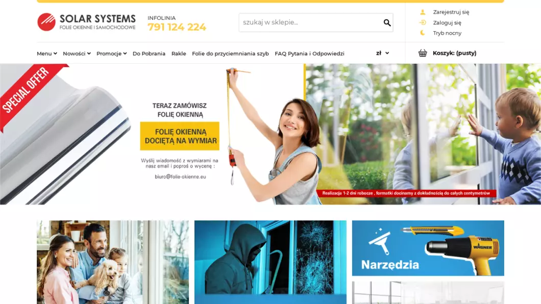Zrzut ekranu strony internetowej firmy Folie okienne i samochodowe - Solar Systems