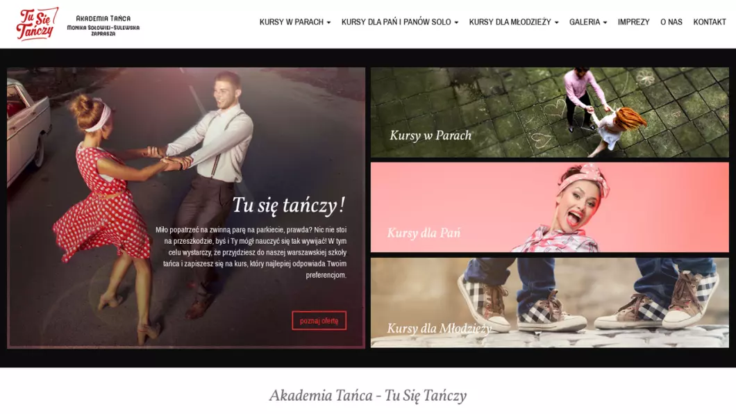 Zrzut ekranu strony internetowej firmy Szkoła tańca Warszawa - akademia tańca | Tu Się Tańczy
