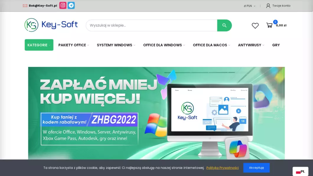 Zrzut ekranu strony internetowej firmy Key-Soft.pl - klucze do oprogramowania