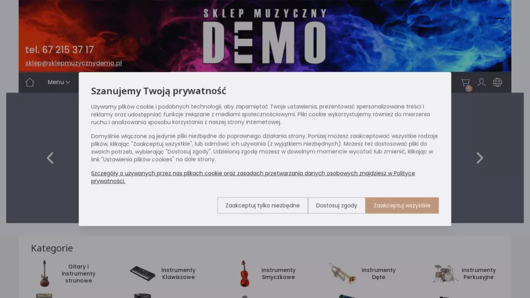 Zrzut ekranu strony internetowej firmy Sklep Muzyczny Demo