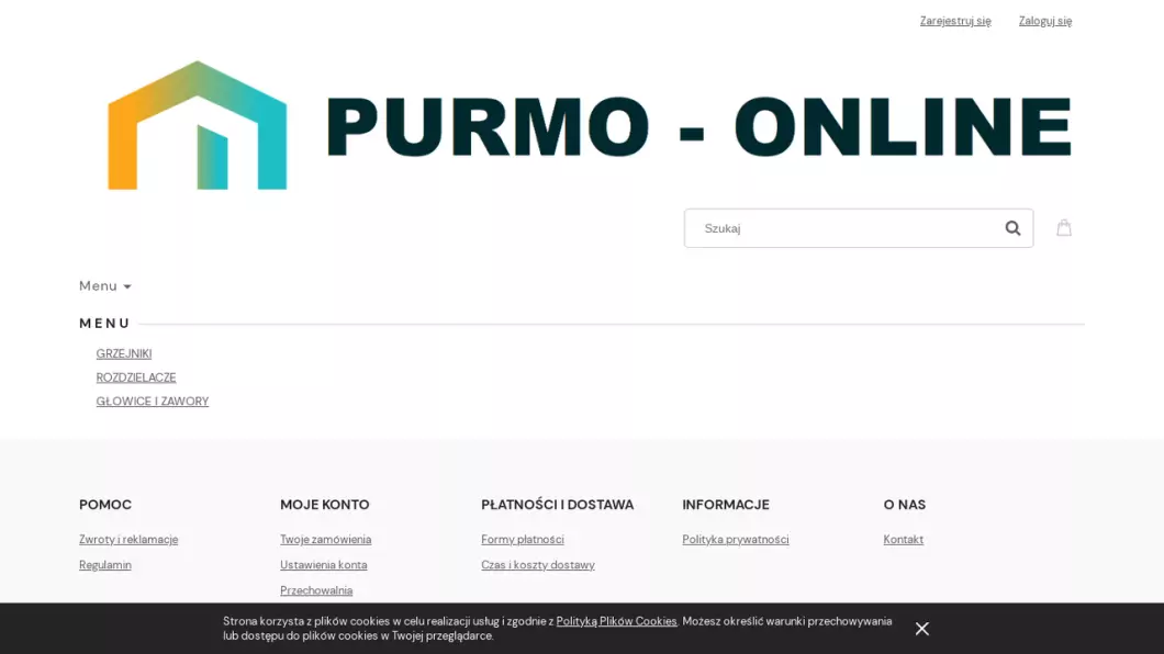 Zrzut ekranu strony internetowej firmy Grzejniki, kaloryfery, akcesoria | Sklep internetowy Purmo-online