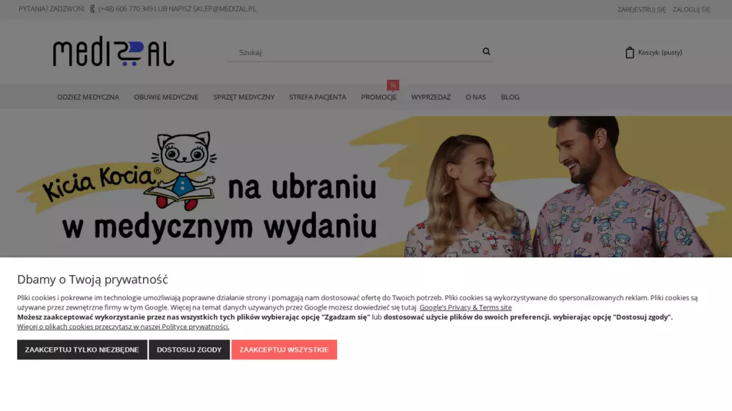 Zrzut ekranu strony internetowej firmy Odzież medyczna Medizal