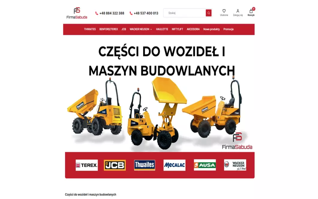 Zrzut ekranu strony internetowej firmy Wozidła Sabuda