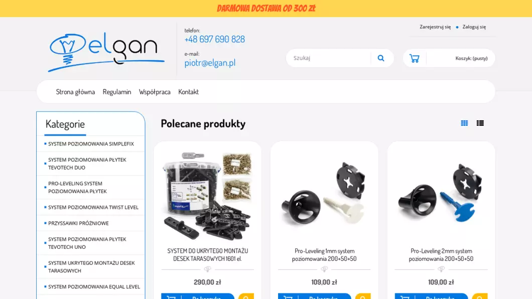 Zrzut ekranu strony internetowej firmy Elgan