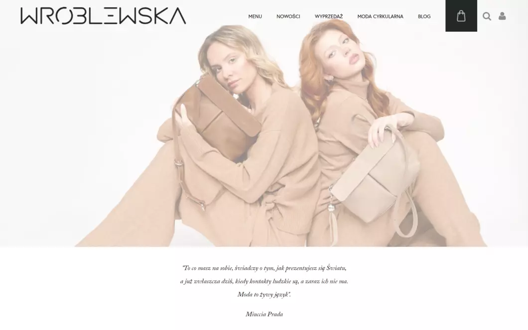 Zrzut ekranu strony internetowej firmy Producent torebek damskich Wróblewska