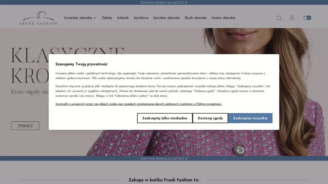 Zrzut ekranu strony internetowej firmy Odzież damska Frank Fashion