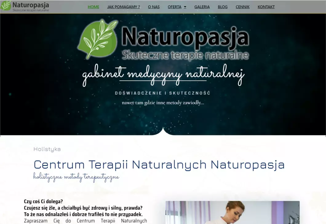 Zrzut ekranu strony internetowej firmy Medycyna naturalna Częstochowa Naturopasja