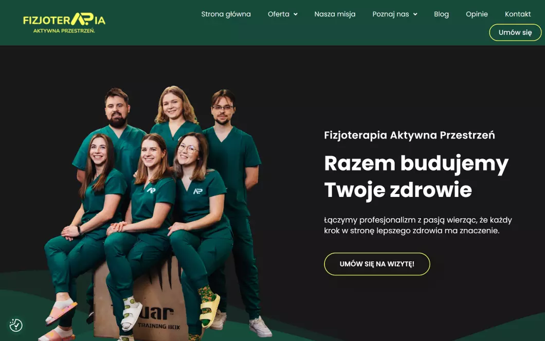 Zrzut ekranu strony internetowej firmy Fizjoterapia Kraków - Aktywna Przestrzeń