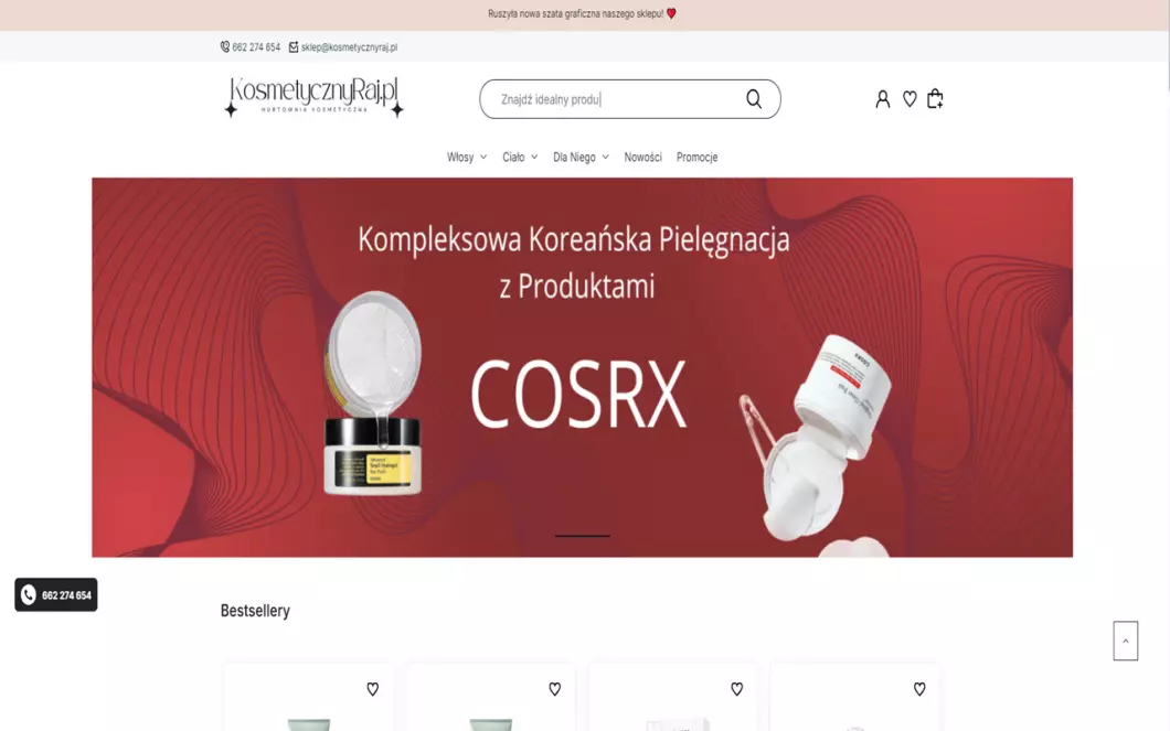 Zrzut ekranu strony internetowej firmy KosmetycznyRaj.pl