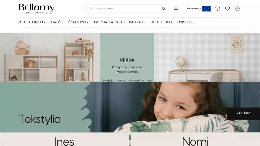 Zrzut ekranu strony internetowej firmy Meble dla dzieci - Bellamy