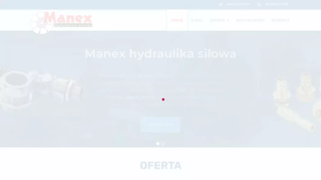 Zrzut ekranu strony internetowej firmy Hydraulika siłowa Warszawa Manex