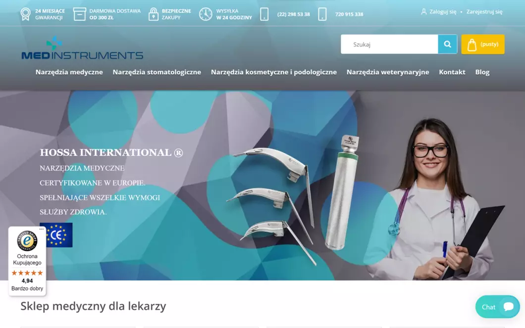 Zrzut ekranu strony internetowej firmy Medinstruments