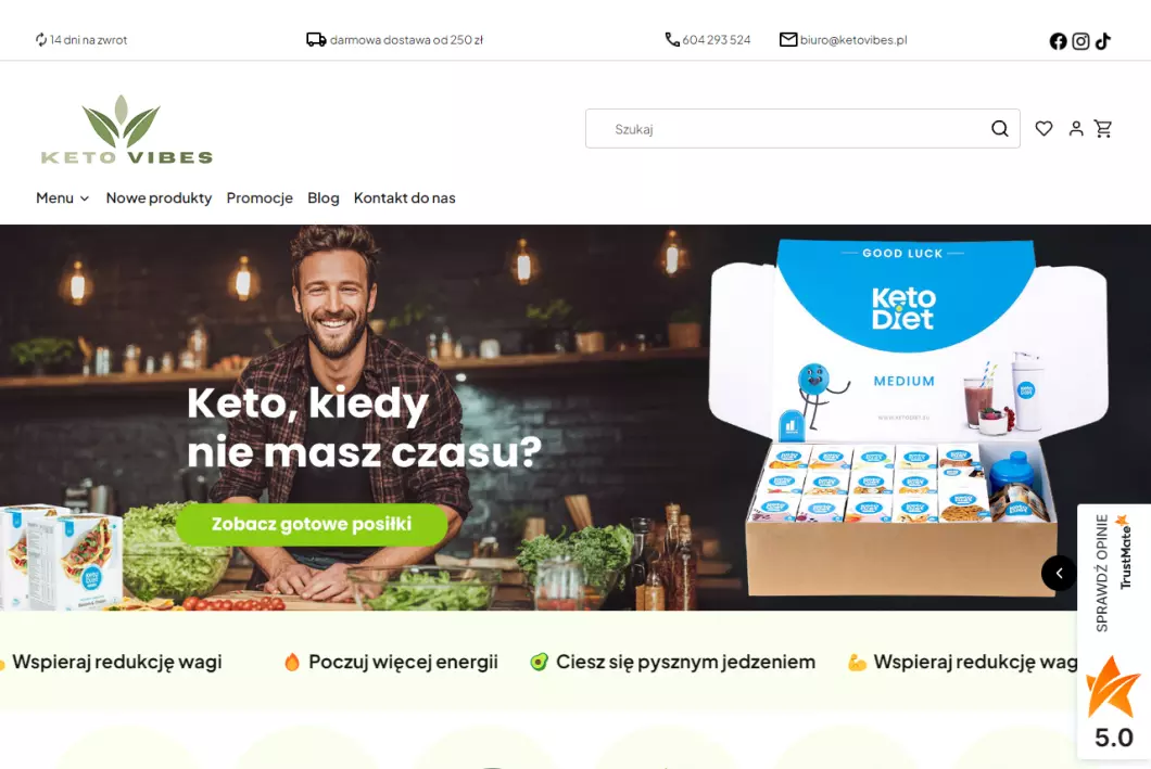 Zrzut ekranu strony internetowej firmy KetoVibes - sklep keto i low carb