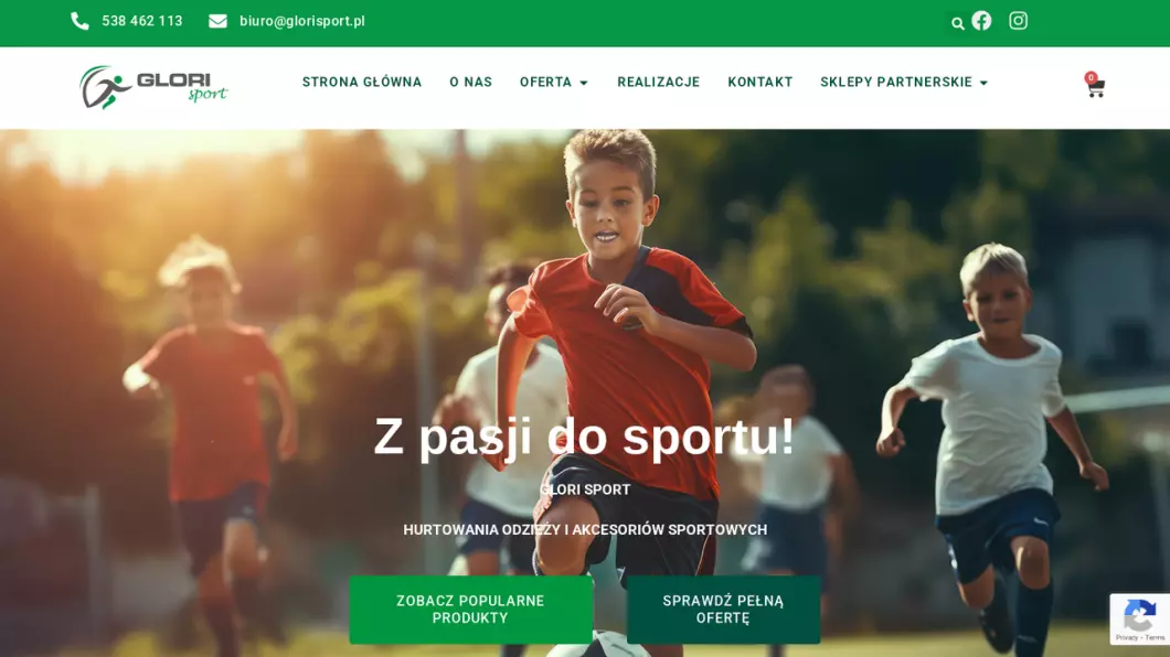 Zrzut ekranu strony internetowej firmy Glori Sport