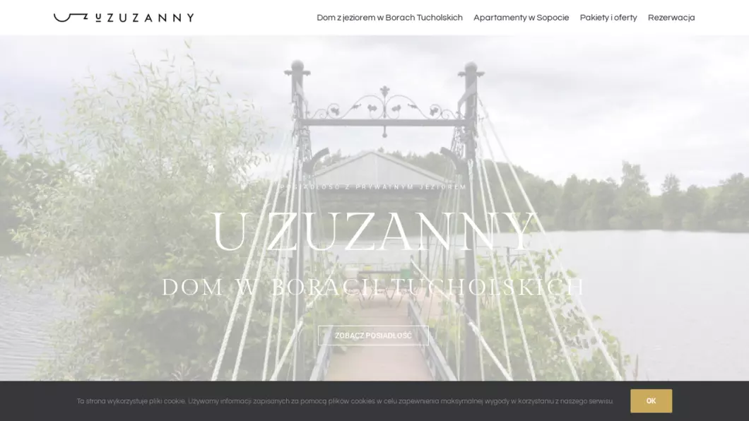Zrzut ekranu strony internetowej firmy U Zuzanny - dom nad jeziorem Kaszuby