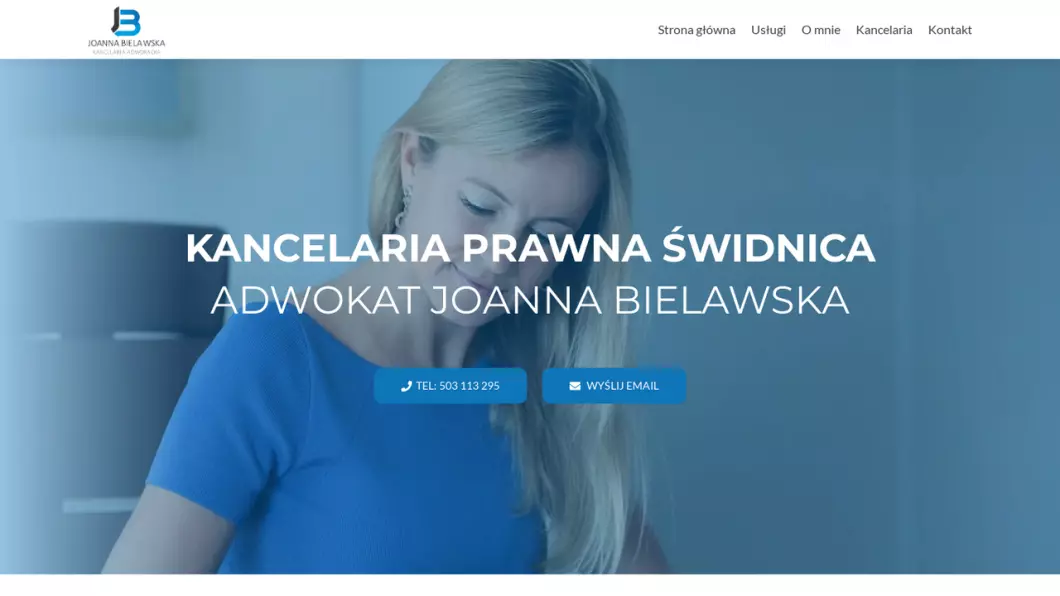 Zrzut ekranu strony internetowej firmy Kancelaria prawna Świdnica - Adwokat Joanna Bielawska