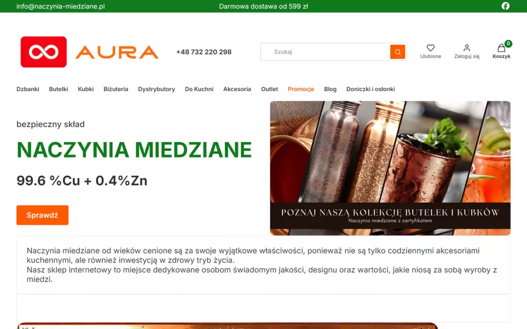 Zrzut ekranu strony internetowej firmy Aura 8