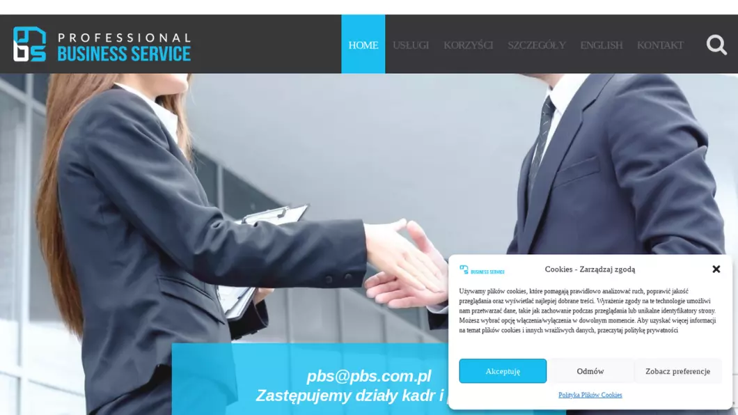 Zrzut ekranu strony internetowej firmy PBS - kadry i płace Warszawa