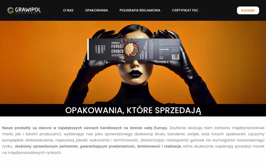Zrzut ekranu strony internetowej firmy Grawipol - druk reklamowy