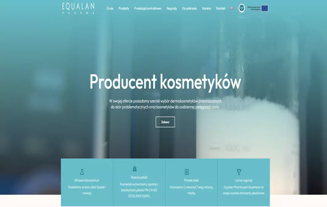Zrzut ekranu strony internetowej firmy Producent kosmetyków Equalan Pharma