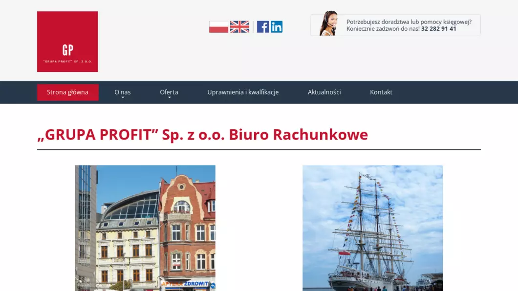 Zrzut ekranu strony internetowej firmy GRUPA PROFIT Biuro Rachunkowe w Gdyni i Bytomiu