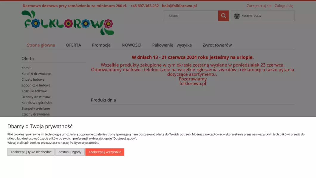 Zrzut ekranu strony internetowej firmy Sklep folkowy folklorowo.pl