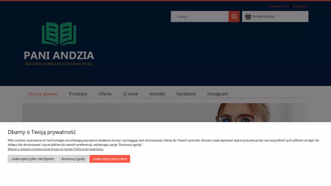 Zrzut ekranu strony internetowej firmy Szkolenia, konsultacje dla nauczycieli, rady pedagogicznej | Pani Andzia
