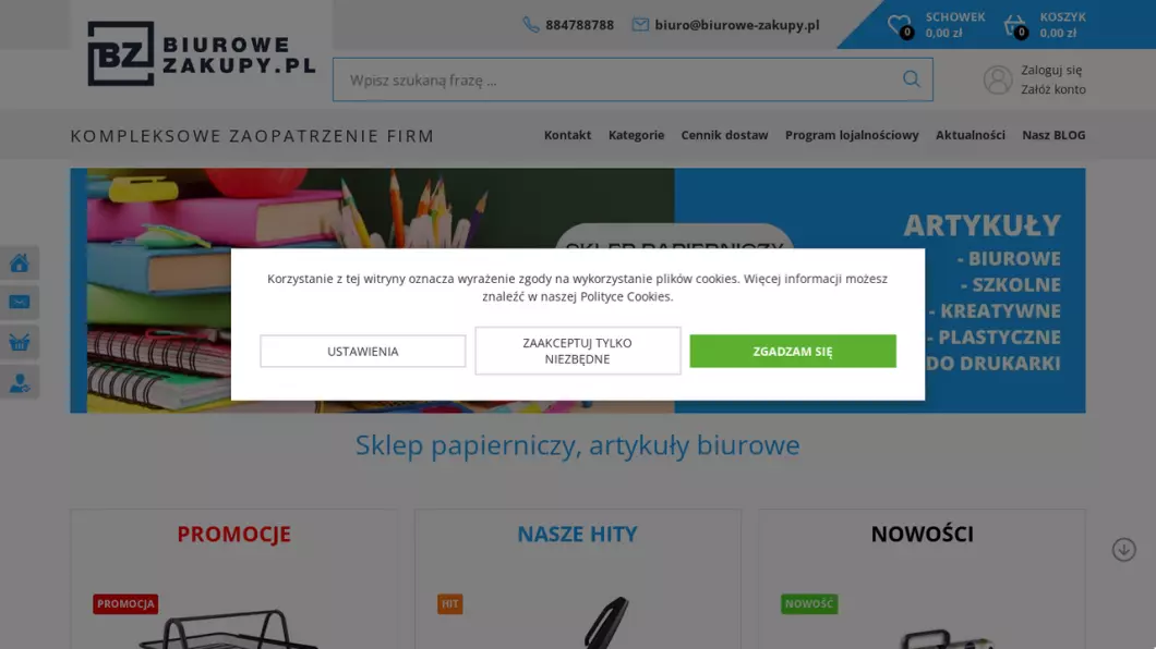Zrzut ekranu strony internetowej firmy Biurowe Zakupy