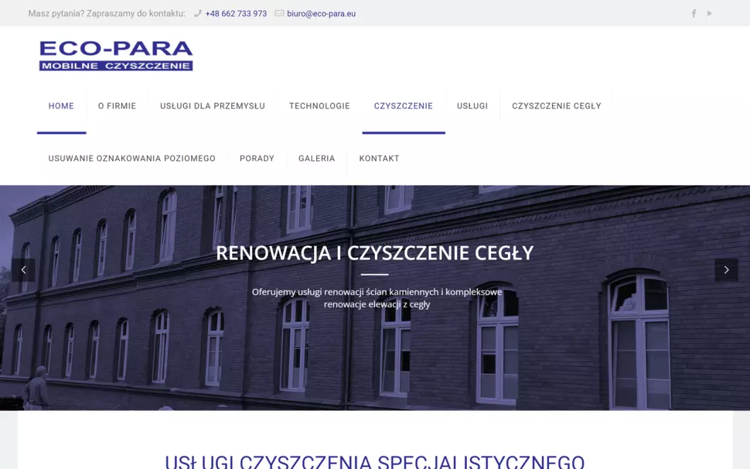Zrzut ekranu strony internetowej firmy ECO-PARA