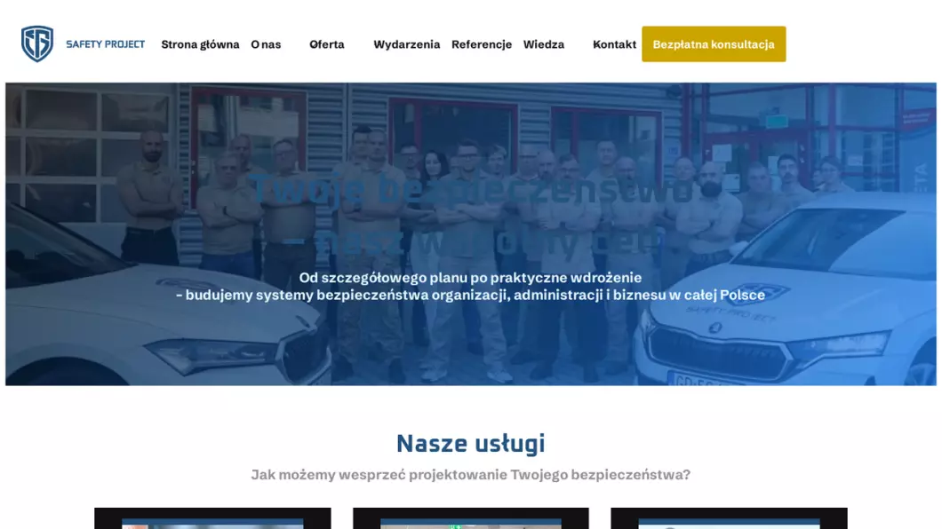 Zrzut ekranu strony internetowej firmy Safety Project