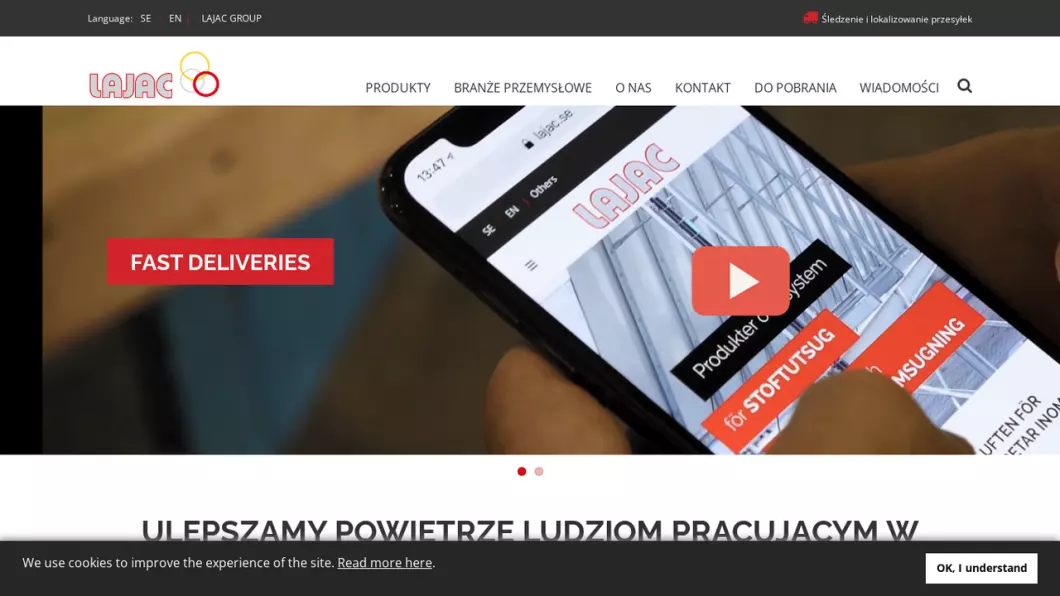 Zrzut ekranu strony internetowej firmy Hurtownia produktów i systemów dla przemysłowego oczyszczania powietrza i odpylania | LAJAC POLAND Sp. z o.o.