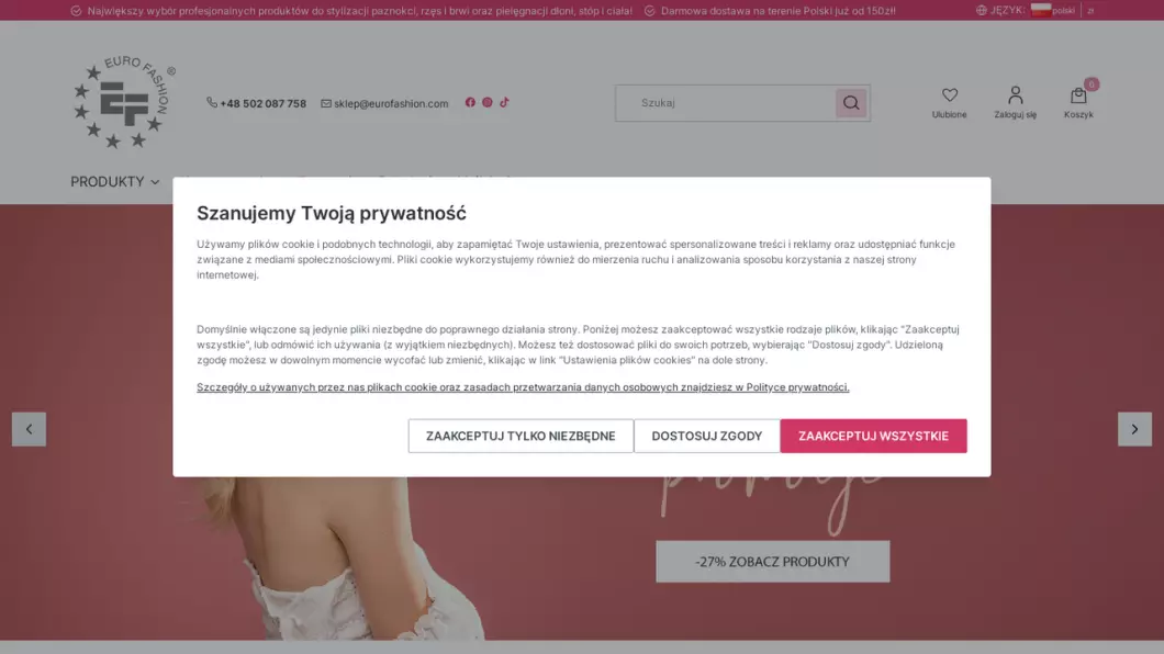 Zrzut ekranu strony internetowej firmy Euro Fashion