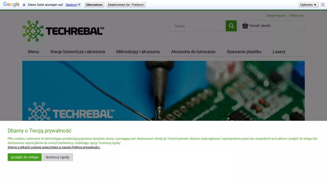 Zrzut ekranu strony internetowej firmy Narzędzia elektroniczne | Sklep internetowy Techrebal