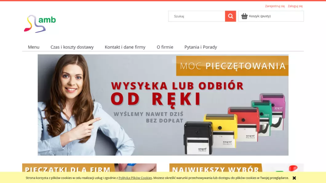 Zrzut ekranu strony internetowej firmy Pieczątki online AMB - Wyrób pieczątek