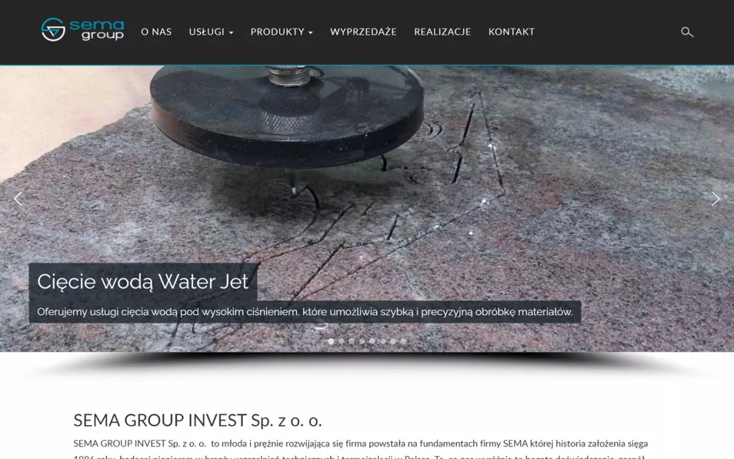 Zrzut ekranu strony internetowej firmy Sema Group Invest