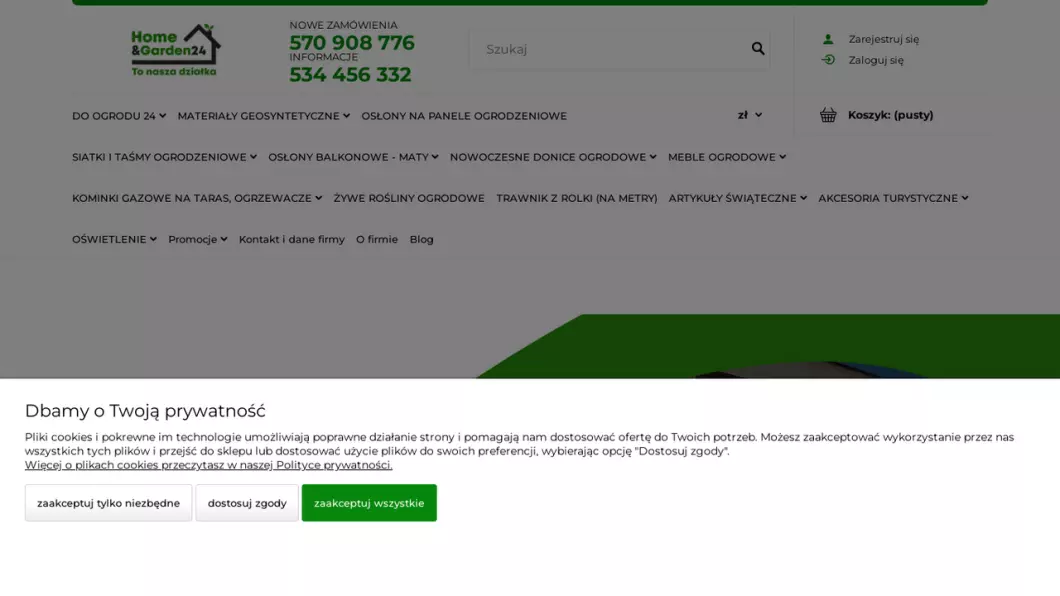 Zrzut ekranu strony internetowej firmy Akcesoria ogrodowe | Sklep internetowy HomeAndGarden24