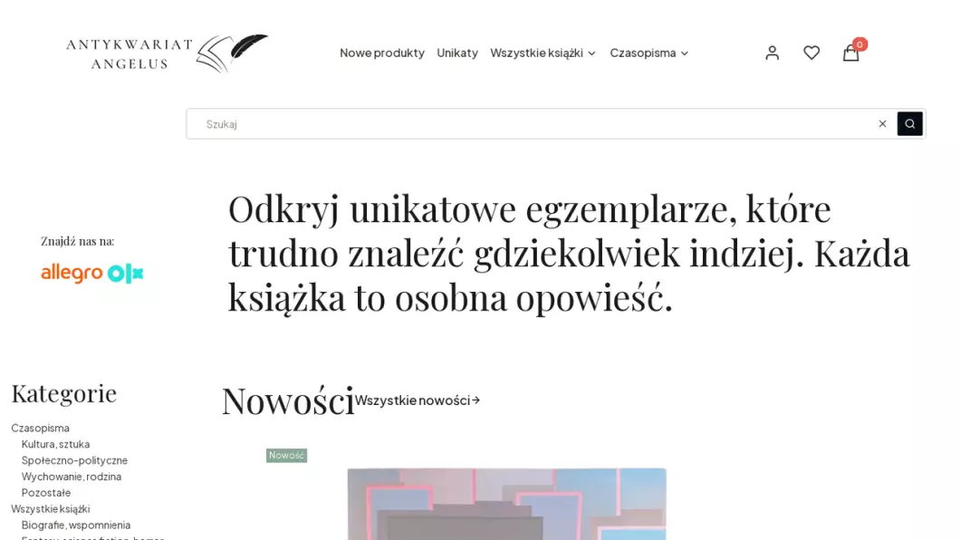 Zrzut ekranu strony internetowej firmy Antykwariat Angelus