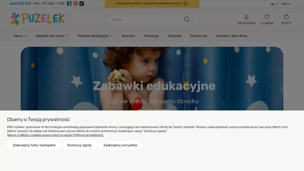Zrzut ekranu strony internetowej firmy Zabawki i pomoce terapeutyczne - Puzelek