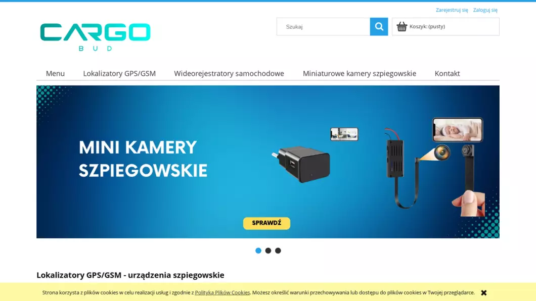 Zrzut ekranu strony internetowej firmy Lokalizatory GPS/GSM - urządzenia szpiegowskie | Sklep internetowy Cargo-Bud
