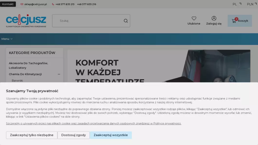 Zrzut ekranu strony internetowej firmy Części do klimatyzacji samochodowej | Sklep internetowy Sklepcelcjusz.pl