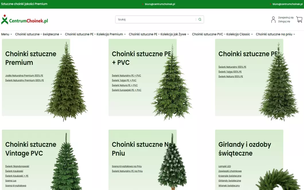 Zrzut ekranu strony internetowej firmy Choinki sztuczne - hurtownia, producent | Sklep internetowy Choinki.istore.pl