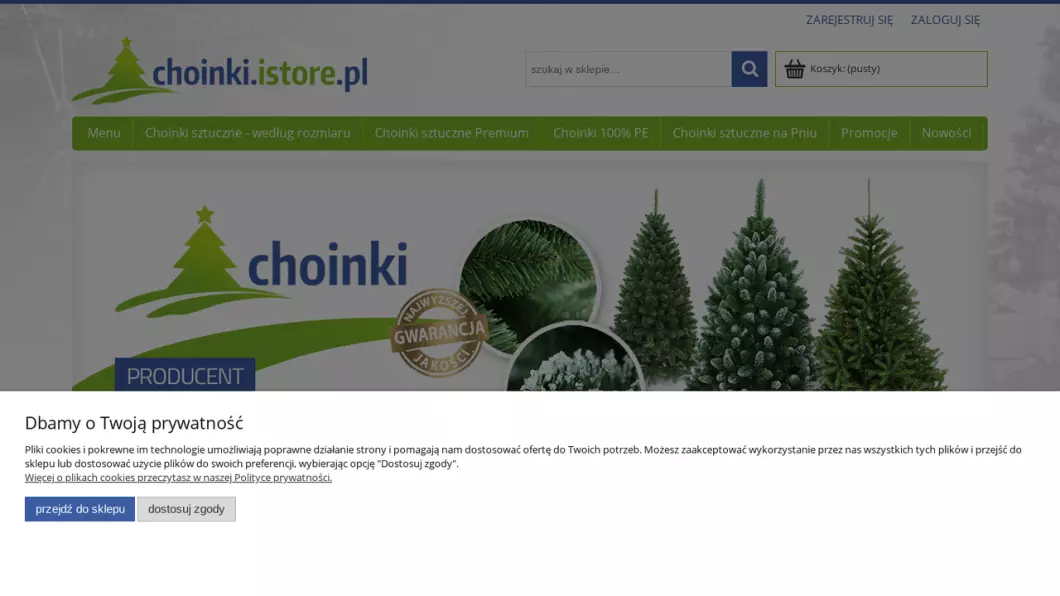 Zrzut ekranu strony internetowej firmy Choinki sztuczne - hurtownia, producent | Sklep internetowy Choinki.istore.pl