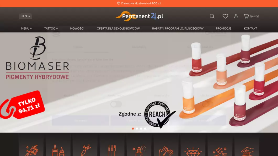 Zrzut ekranu strony internetowej firmy Sklep kosmetyczny Permanent24.pl