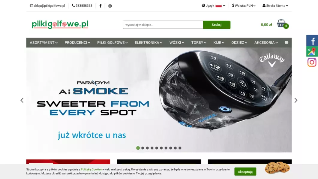 Zrzut ekranu strony internetowej firmy Sklep golfowy PiłkiGolfowe.pl