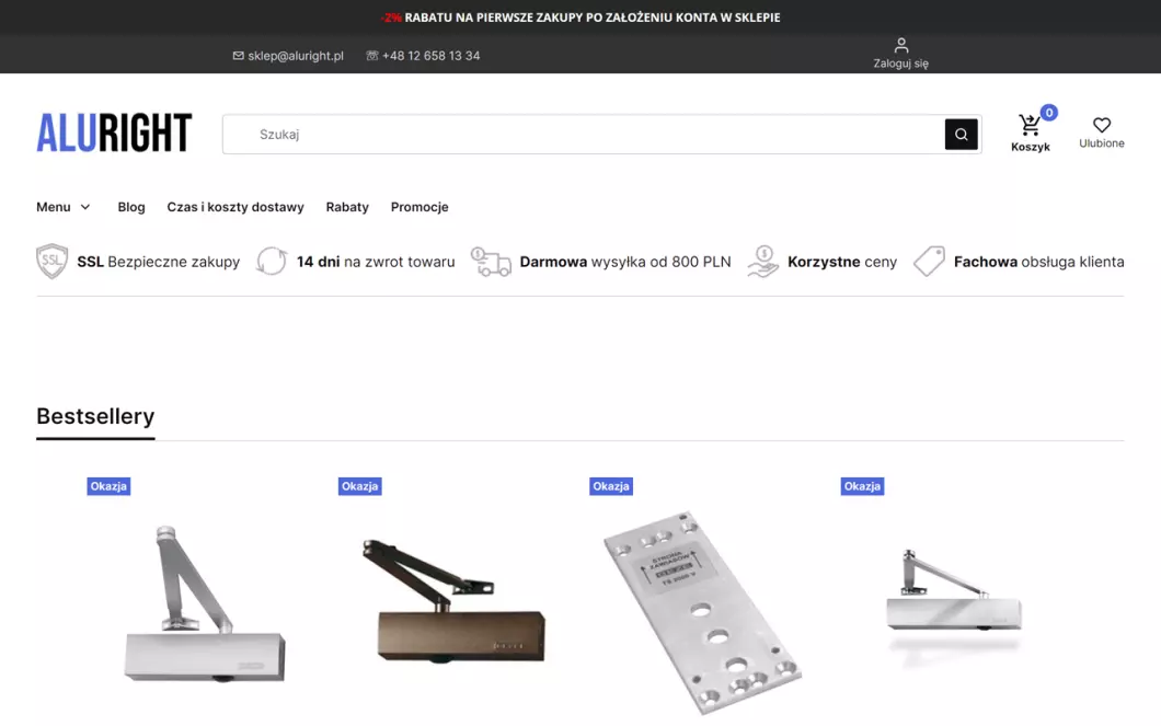 Zrzut ekranu strony internetowej firmy ALURIGHT
